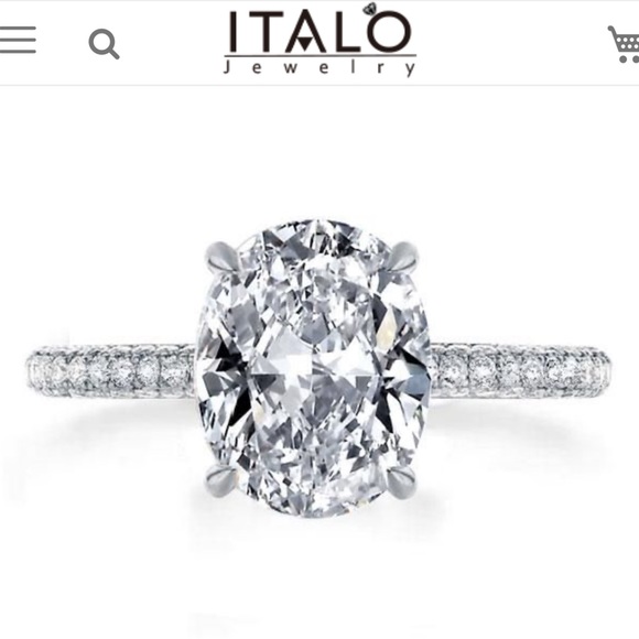 Italo Jewelry - Three Row Shank Oval Engagement Ring 925 Sterling Silver